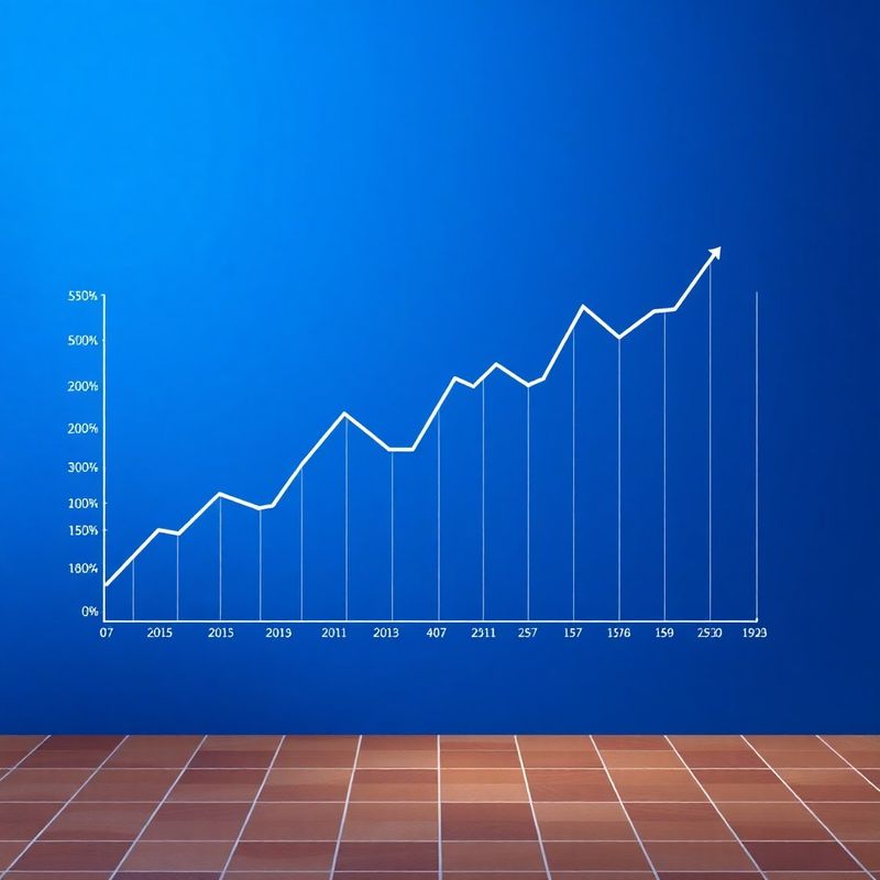 Visualización abstracta de una curva de crecimiento a diez años en tonos índigo y cobalto